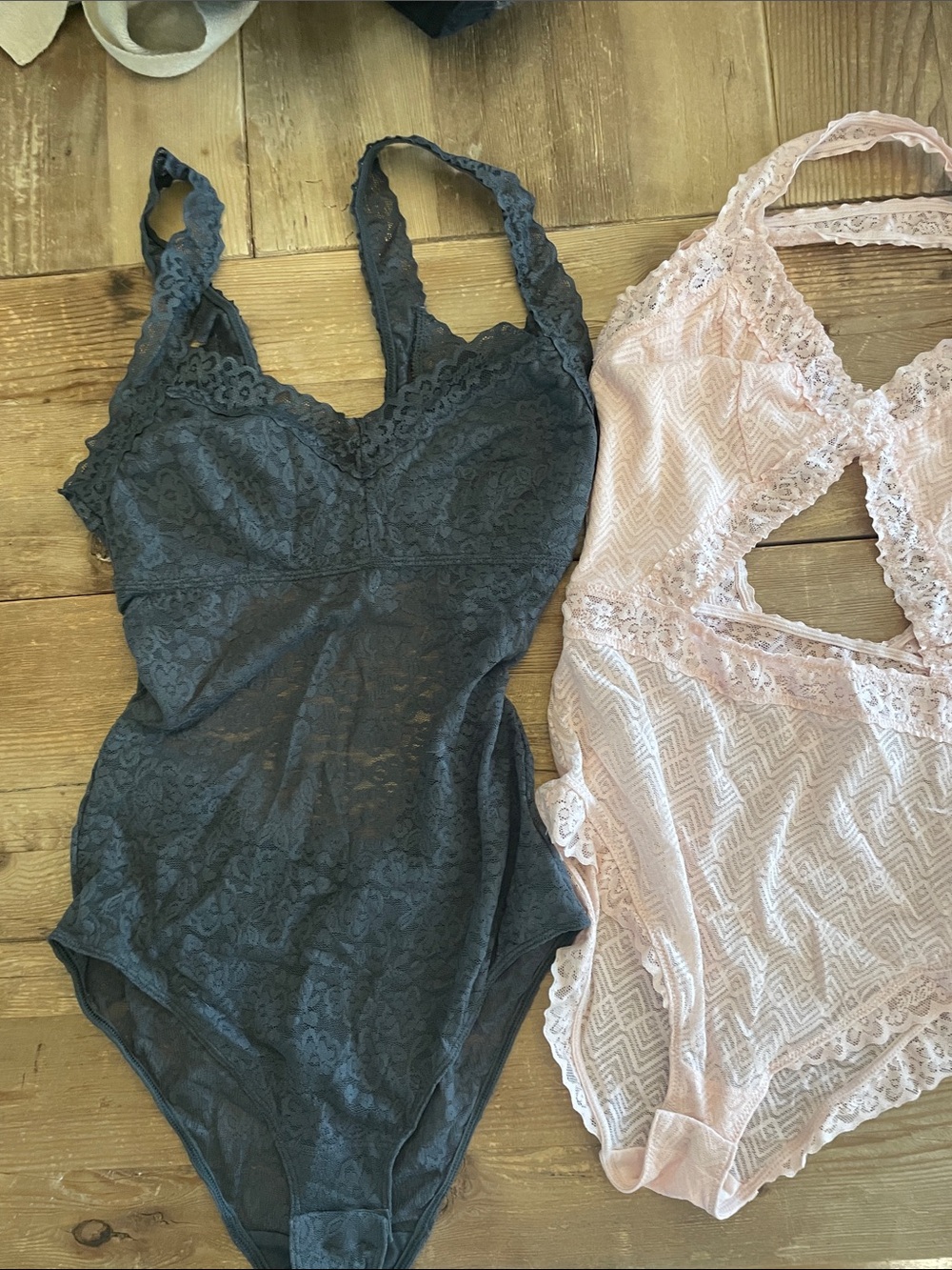 Lace Bodysuit in Charcoal Gray